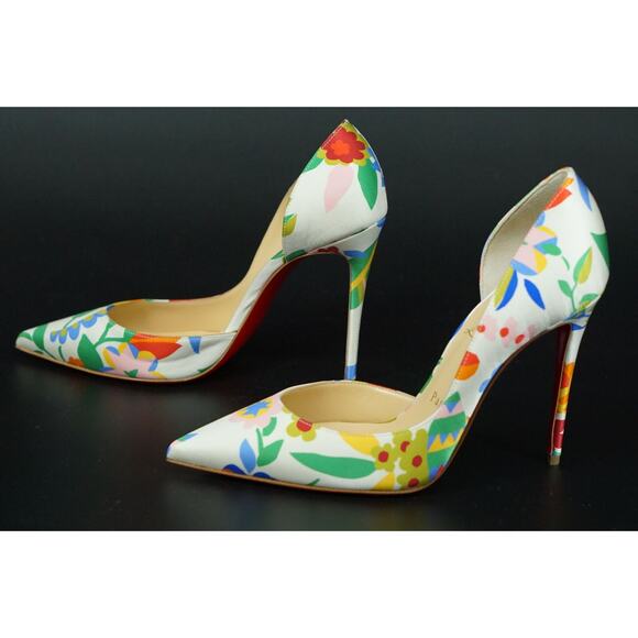 Christian Louboutin Iriza 100mm Crepe Satin Bloomy Pointy d'orsay Pumps SZ 38 - Picture 5 of 12